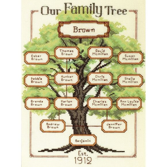 Dimensions Our Family Family Tree Counted Cross Stitch Kit 9" x 12" 14-Count - Picture 1 of 9